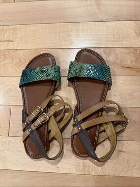 Clark’s Women’s Brown Sandals with Green Snakeskin Accent
